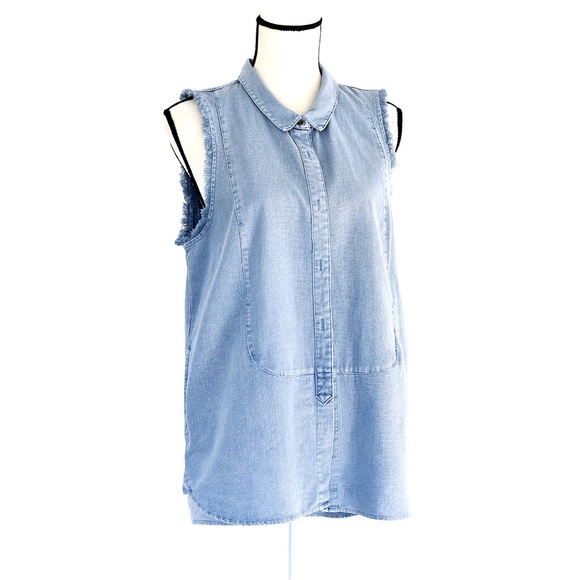 Free People Collared Linen Blend tunic Blue Sz M - Picture 3 of 7